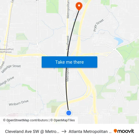 Cleveland Ave SW @ Metropolitan Pkwy SW to Atlanta Metropolitan State College map