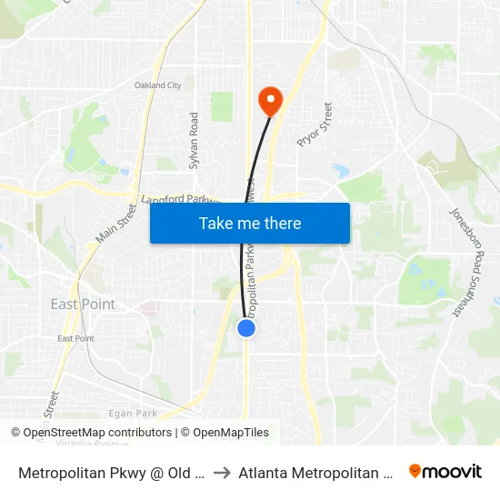 Metropolitan Pkwy @ Old Jonesboro Rd to Atlanta Metropolitan State College map