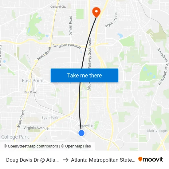 Doug Davis Dr @ Atlanta Ave to Atlanta Metropolitan State College map