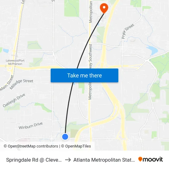 Springdale Rd @ Cleveland Ave to Atlanta Metropolitan State College map