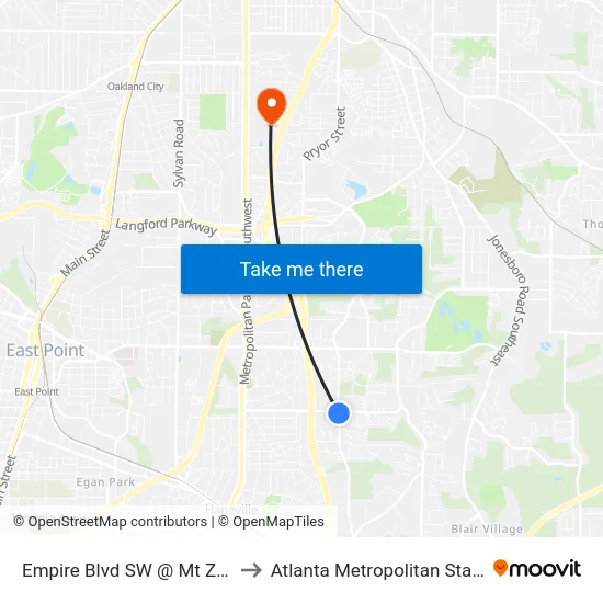 Empire Blvd SW @ Mt Zion Rd SW to Atlanta Metropolitan State College map