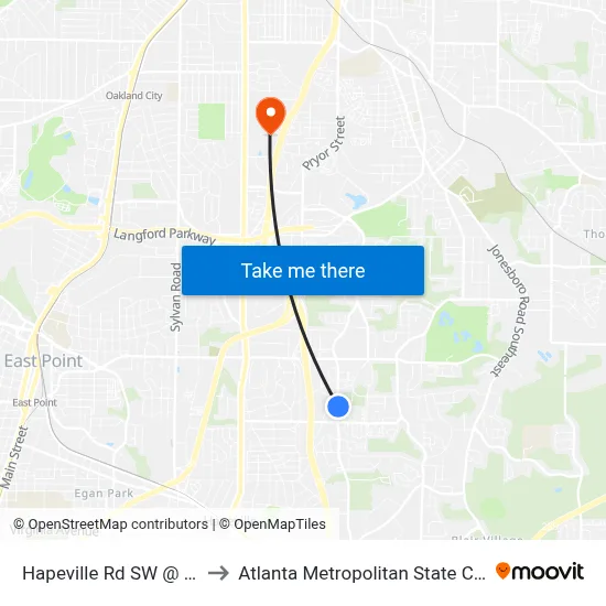 Hapeville Rd SW @ 2909 to Atlanta Metropolitan State College map