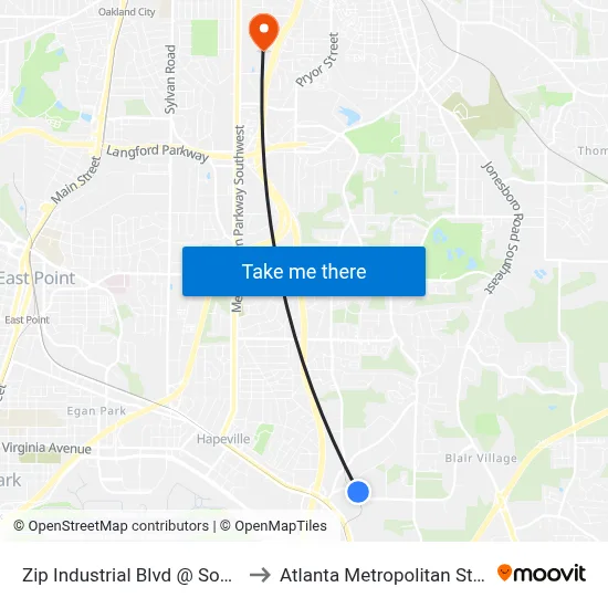 Zip Industrial Blvd @ Southside Indu to Atlanta Metropolitan State College map