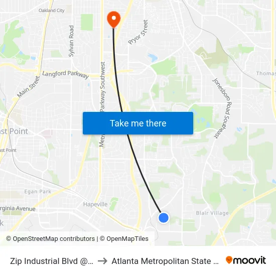 Zip Industrial Blvd @ 3675 to Atlanta Metropolitan State College map