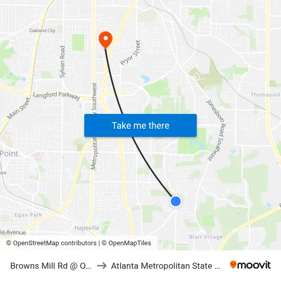 Browns Mill Rd @ Oak Dr to Atlanta Metropolitan State College map
