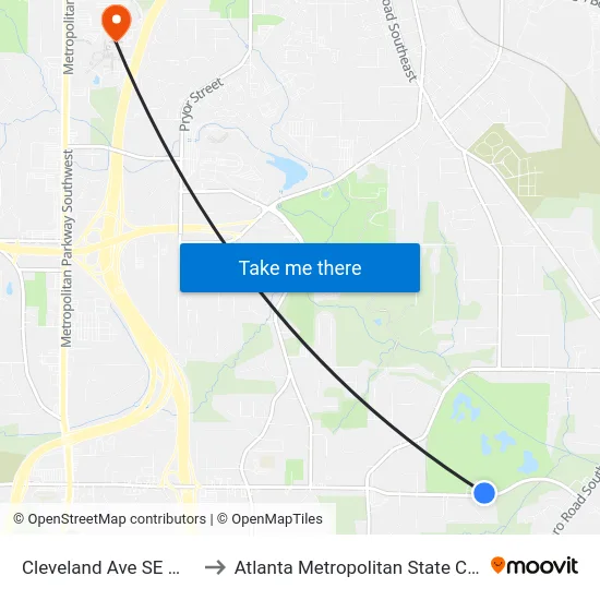 Cleveland Ave SE @ 445 to Atlanta Metropolitan State College map