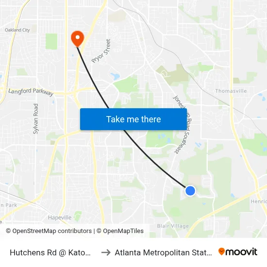 Hutchens Rd @ Katomarick Dr to Atlanta Metropolitan State College map