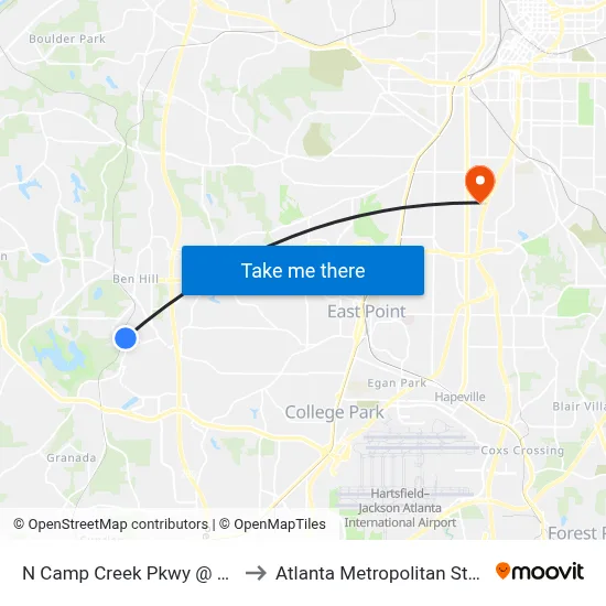 N Camp Creek Pkwy @ Fairburn Rd to Atlanta Metropolitan State College map