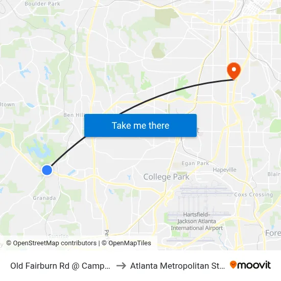 Old Fairburn Rd @ Camp Creek Pkwy to Atlanta Metropolitan State College map