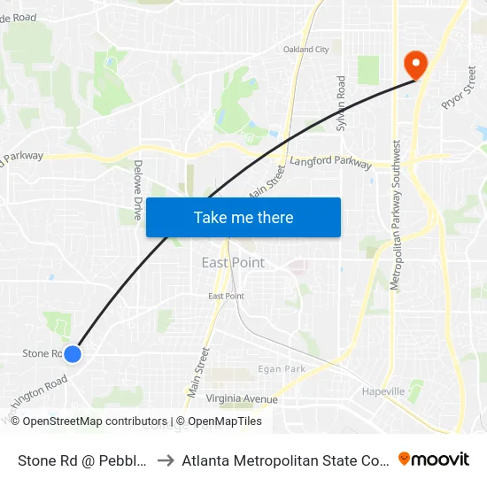 Stone Rd @ Pebble Dr to Atlanta Metropolitan State College map