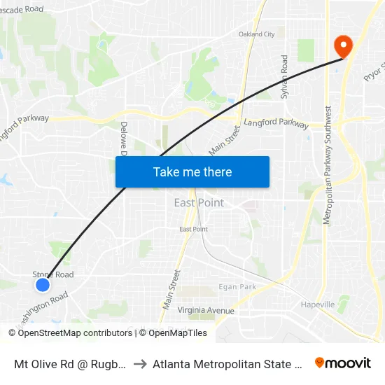 Mt Olive Rd @ Rugby Ave to Atlanta Metropolitan State College map