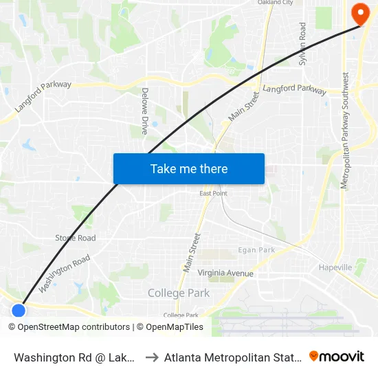 Washington Rd @ Lakemont Dr to Atlanta Metropolitan State College map