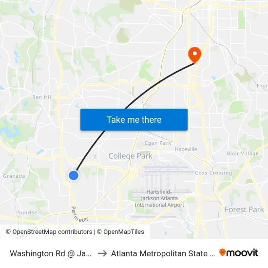 Washington Rd @ Janice Dr to Atlanta Metropolitan State College map