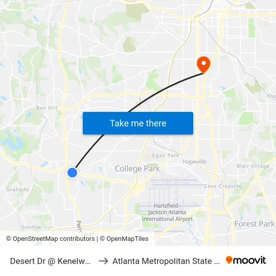 Desert Dr @ Kenelworth Dr to Atlanta Metropolitan State College map