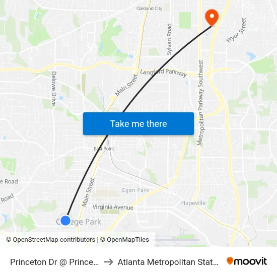 Princeton Dr @ Princeton Ave to Atlanta Metropolitan State College map