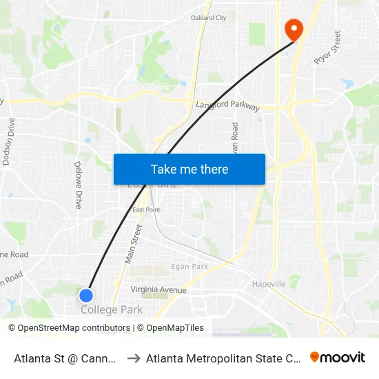 Atlanta St @ Cannon Ct to Atlanta Metropolitan State College map