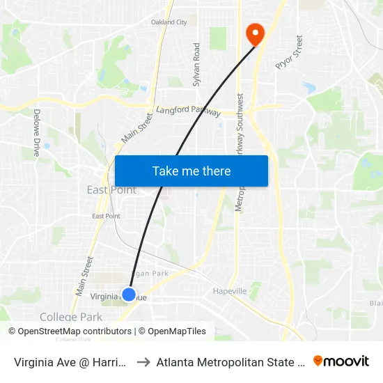 Virginia Ave @ Harrison Rd to Atlanta Metropolitan State College map