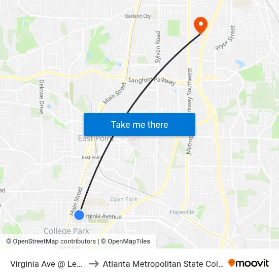 Virginia Ave @ Lee St to Atlanta Metropolitan State College map