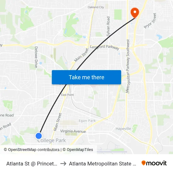 Atlanta St @ Princeton Dr to Atlanta Metropolitan State College map