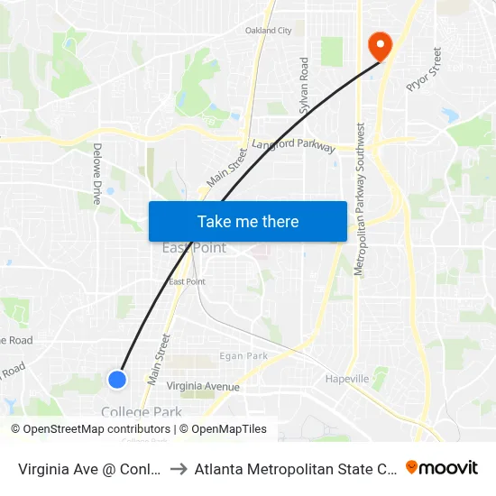 Virginia Ave @ Conley St to Atlanta Metropolitan State College map