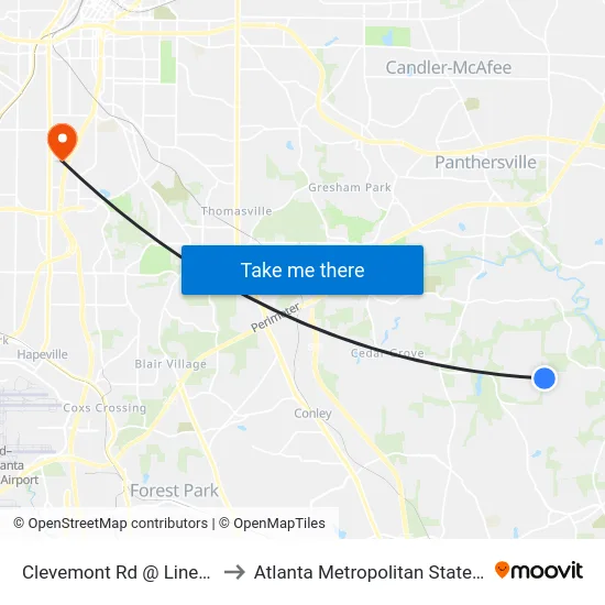 Clevemont Rd @ Lineview Dr to Atlanta Metropolitan State College map