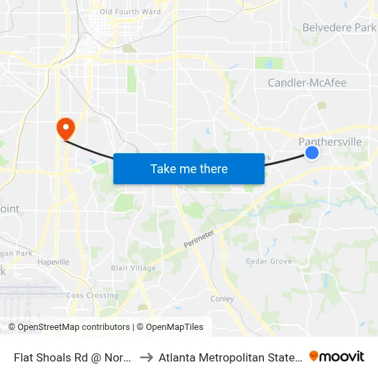 Flat Shoals Rd @ Norgate Ln to Atlanta Metropolitan State College map