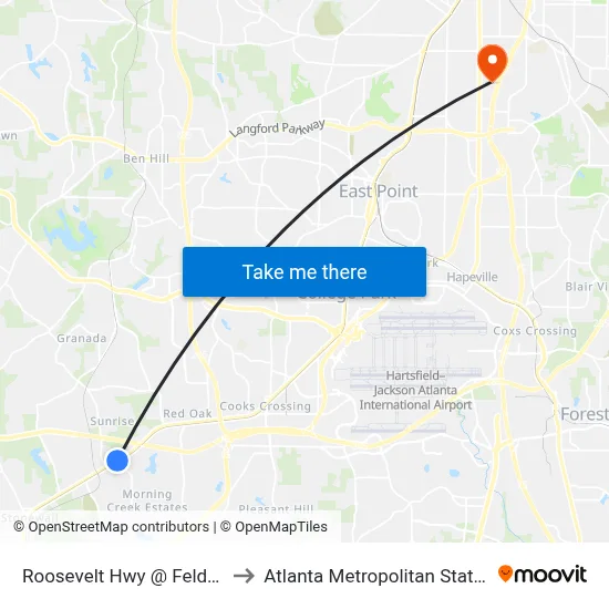 Roosevelt Hwy @ Feldwood Rd to Atlanta Metropolitan State College map