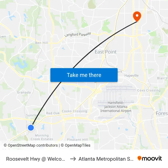 Roosevelt Hwy @ Welcome All Rd SW to Atlanta Metropolitan State College map