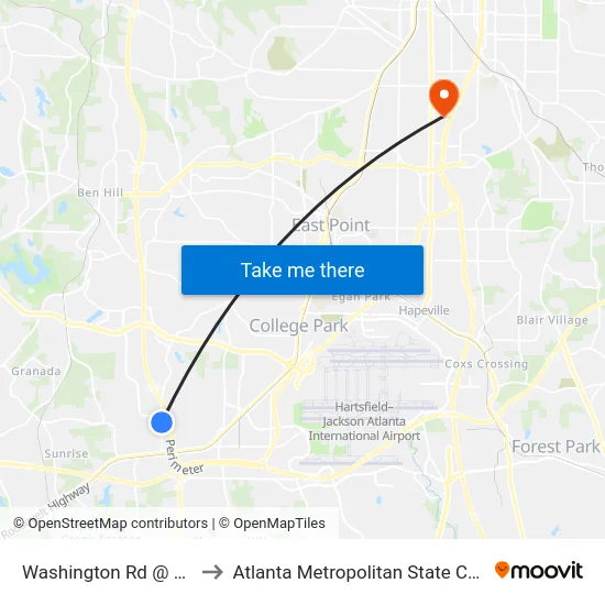 Washington Rd @ 4555 to Atlanta Metropolitan State College map