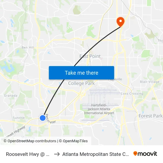 Roosevelt Hwy @ 3199 to Atlanta Metropolitan State College map