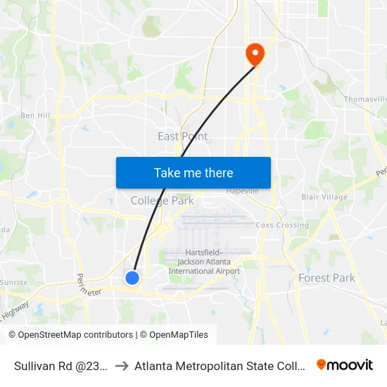 Sullivan Rd @2301 to Atlanta Metropolitan State College map