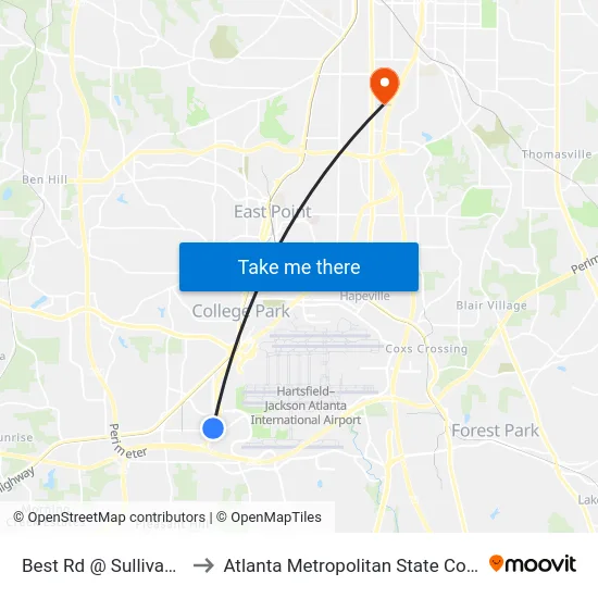 Best Rd @ Sullivan Rd to Atlanta Metropolitan State College map