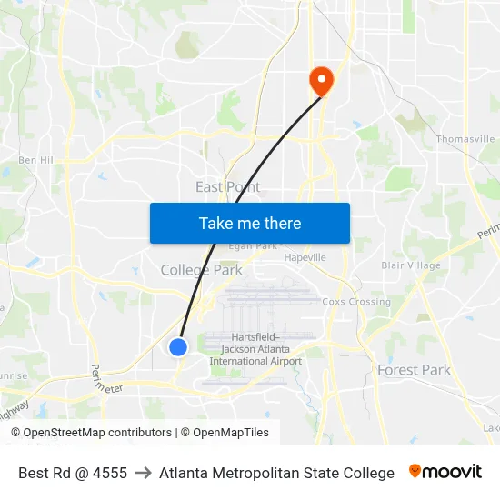 Best Rd @ 4555 to Atlanta Metropolitan State College map