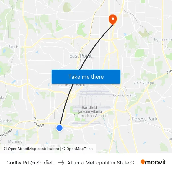 Godby Rd @ Scofield Rd to Atlanta Metropolitan State College map