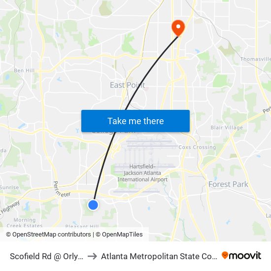 Scofield Rd @ Orly Ter to Atlanta Metropolitan State College map