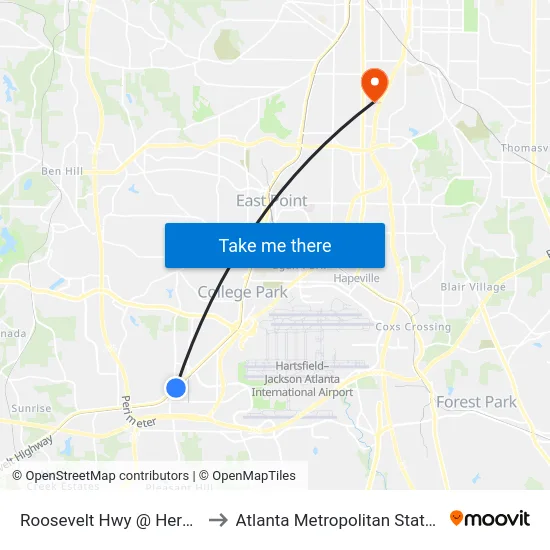 Roosevelt Hwy @ Herschel Rd to Atlanta Metropolitan State College map
