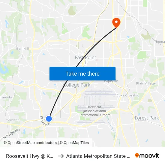 Roosevelt Hwy @ Kent Rd to Atlanta Metropolitan State College map