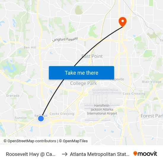 Roosevelt Hwy @ Campbell Dr to Atlanta Metropolitan State College map