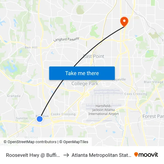 Roosevelt Hwy @ Buffington Rd to Atlanta Metropolitan State College map