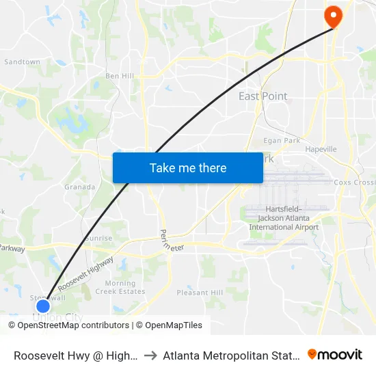 Roosevelt Hwy @ Highpoint Rd to Atlanta Metropolitan State College map