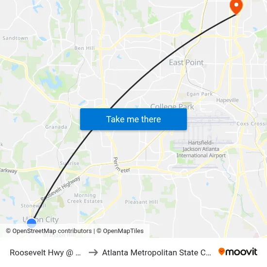 Roosevelt Hwy @ 6157 to Atlanta Metropolitan State College map