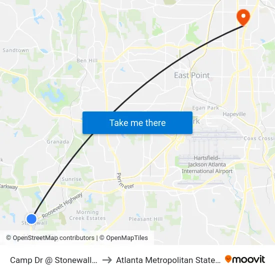 Camp Dr @ Stonewall Tell Rd to Atlanta Metropolitan State College map