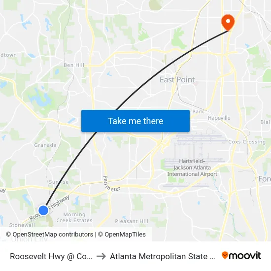Roosevelt Hwy @ Cook Rd to Atlanta Metropolitan State College map