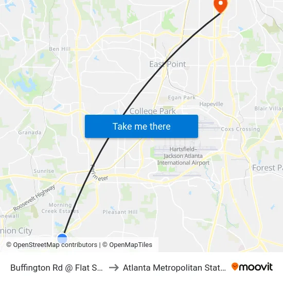 Buffington Rd @ Flat Shoals Rd to Atlanta Metropolitan State College map