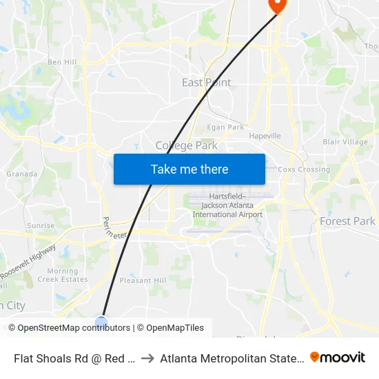 Flat Shoals Rd @ Red Oak Rd to Atlanta Metropolitan State College map