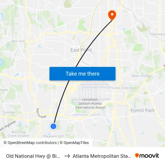 Old National Hwy @ Biscayne Dr to Atlanta Metropolitan State College map