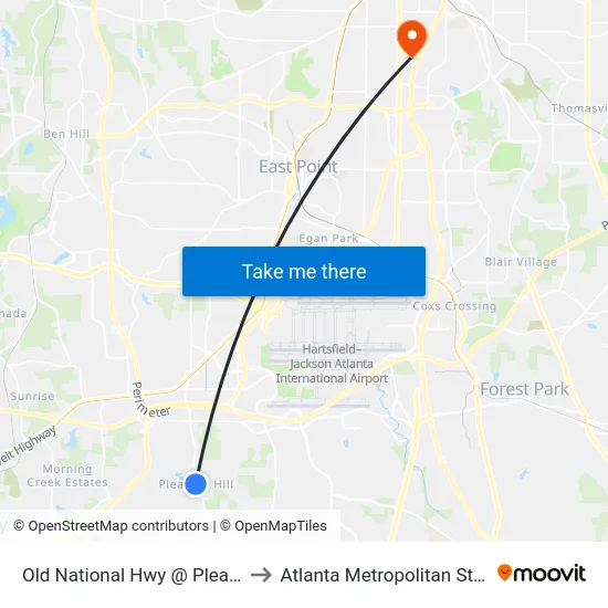 Old National Hwy @ Pleasant Hill Rd to Atlanta Metropolitan State College map