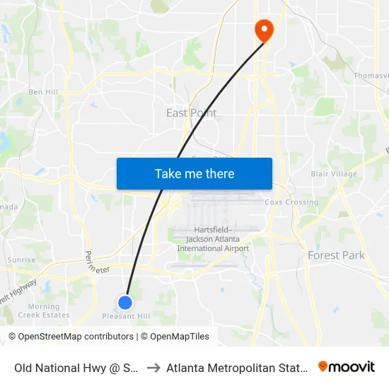 Old National Hwy @ Surrey Trl to Atlanta Metropolitan State College map