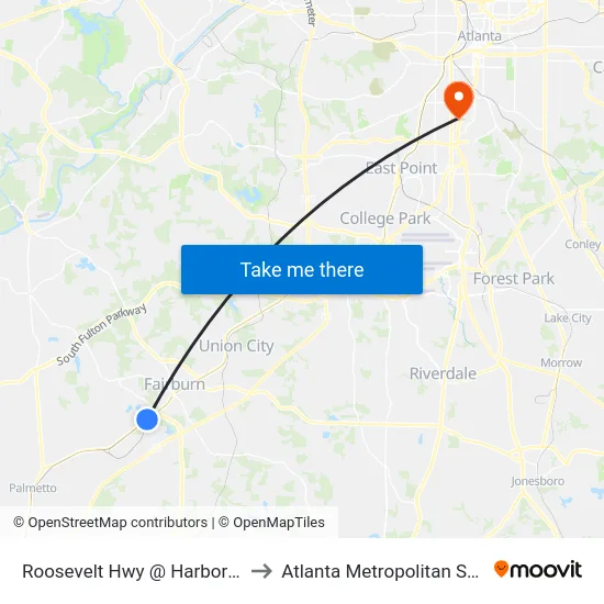 Roosevelt Hwy @ Harbor Lakes Pkwy to Atlanta Metropolitan State College map