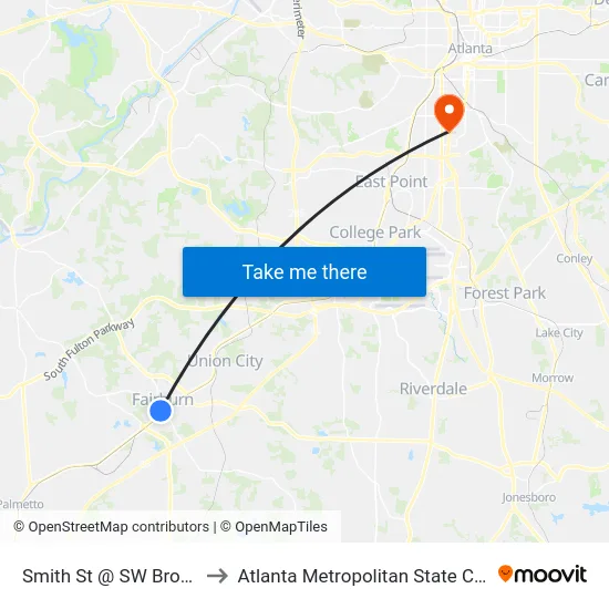 Smith St @ SW Broad St to Atlanta Metropolitan State College map